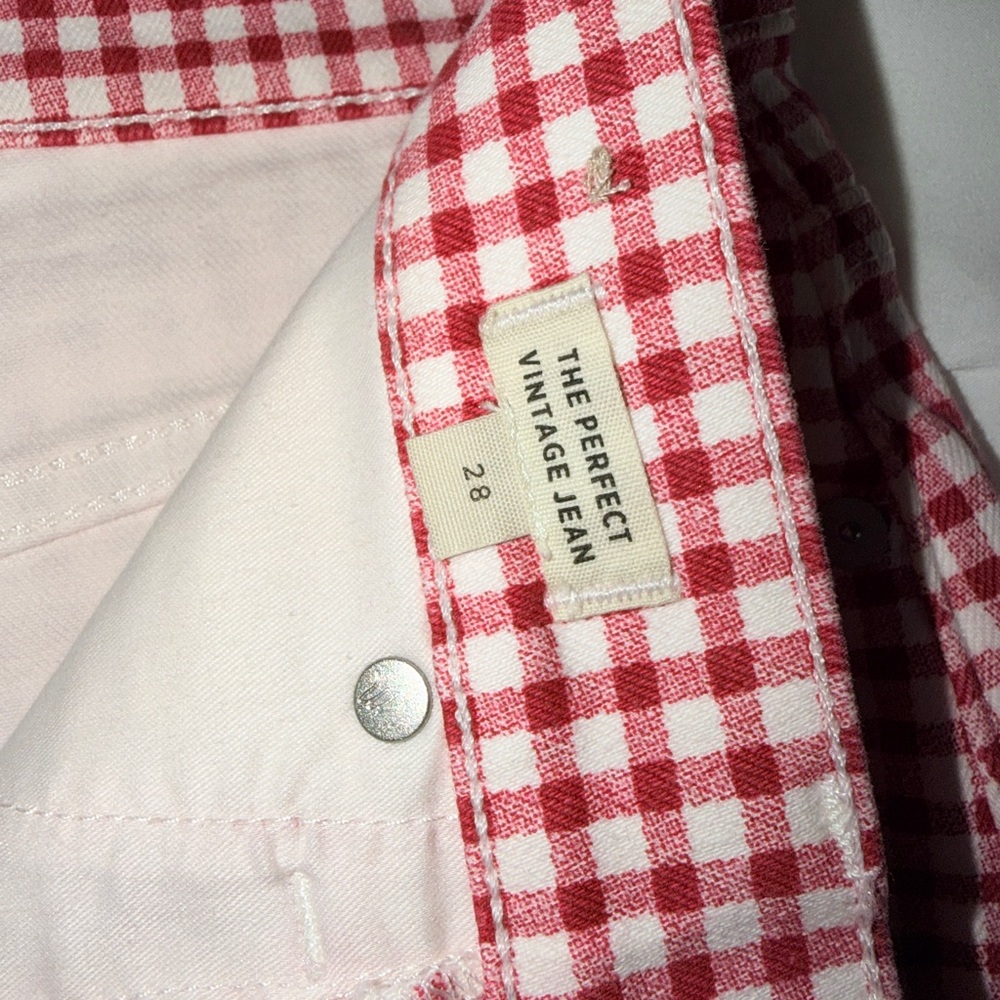 Madewell Red and White Gingham Straight Leg Jeans. Size 28